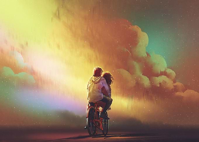 Couple in love riding