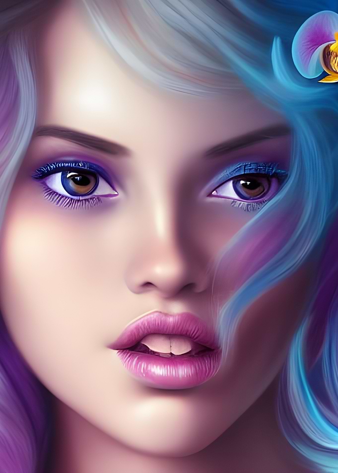Blue hair girl with orchid