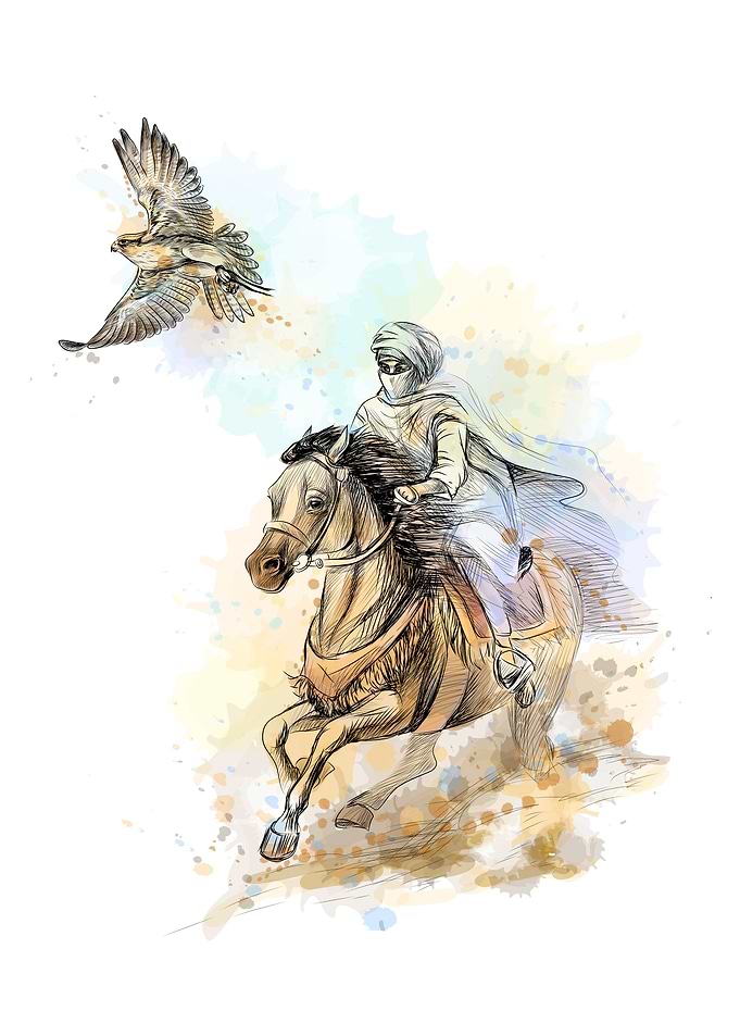 Falcon hunting arabian man