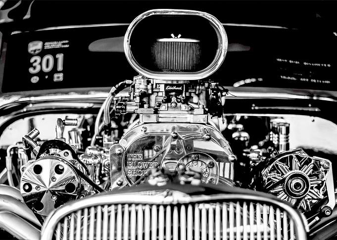 Car Engine Black and white