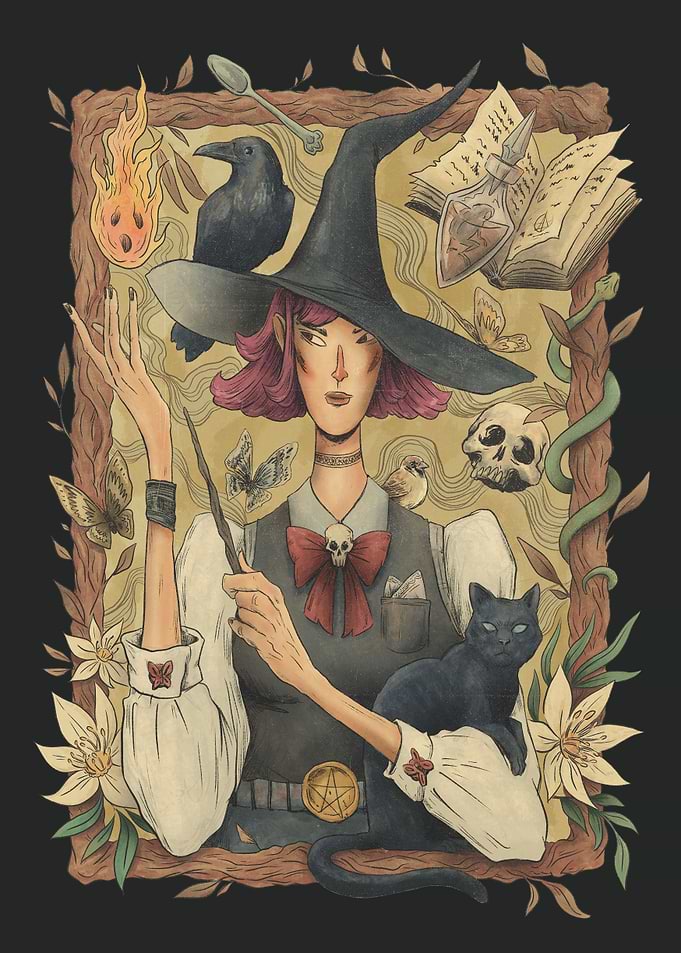 Modern witch with cat