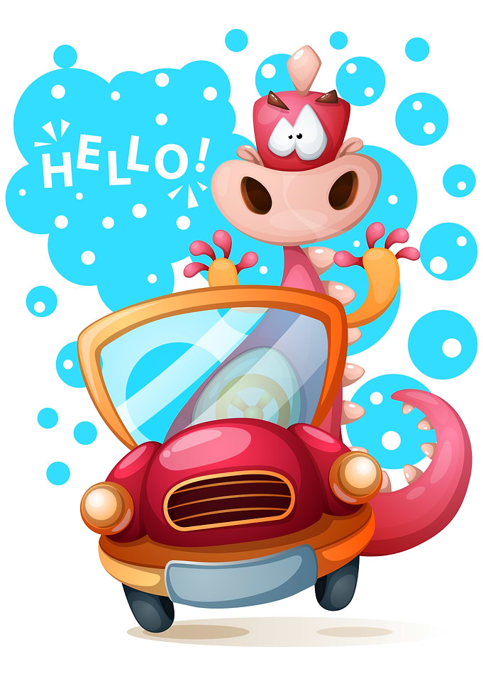 Cute Dino Riding a Car