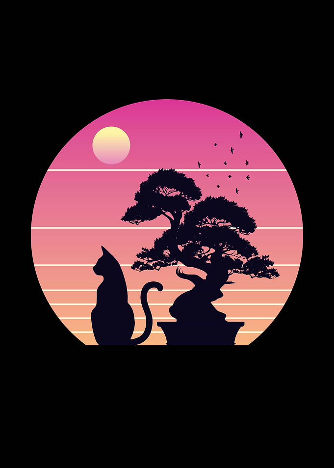 Bonsai and Cat Sunset