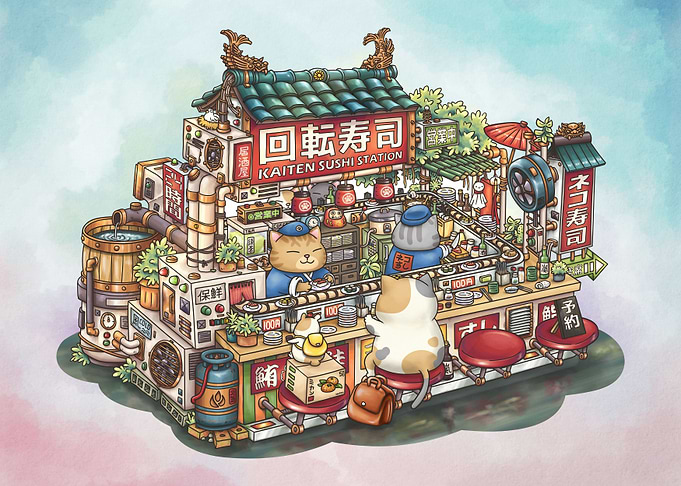 Steampunk Cat Sushi Stall