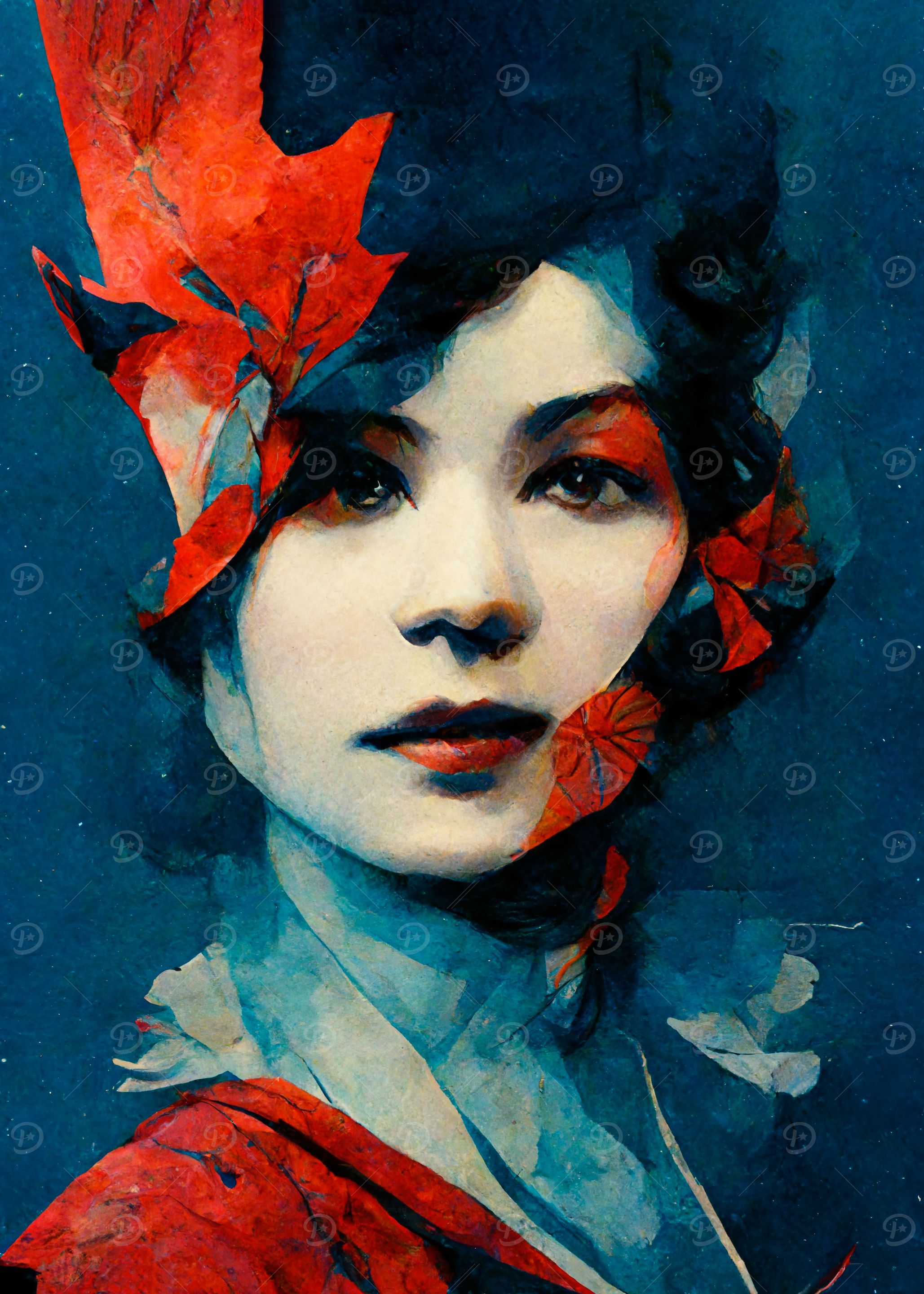 Girl and red leaves