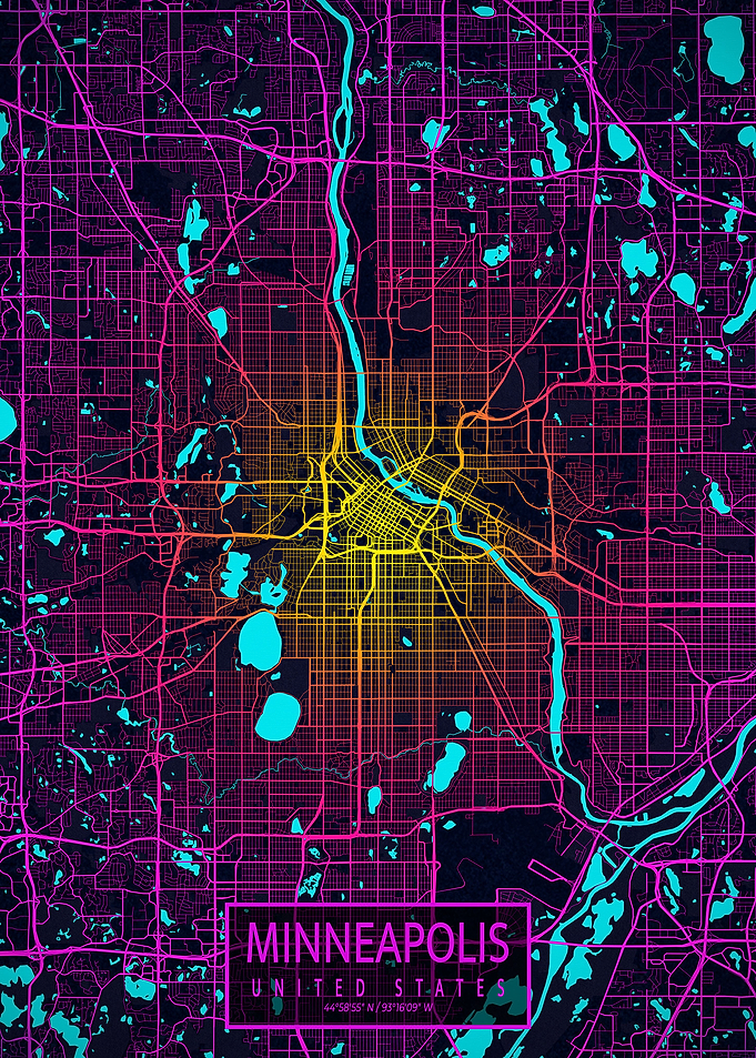 Minneapolis City Map Neon