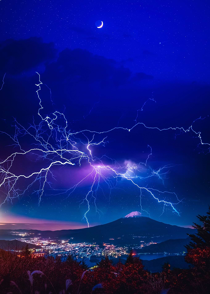 Mount fuji lightning storm
