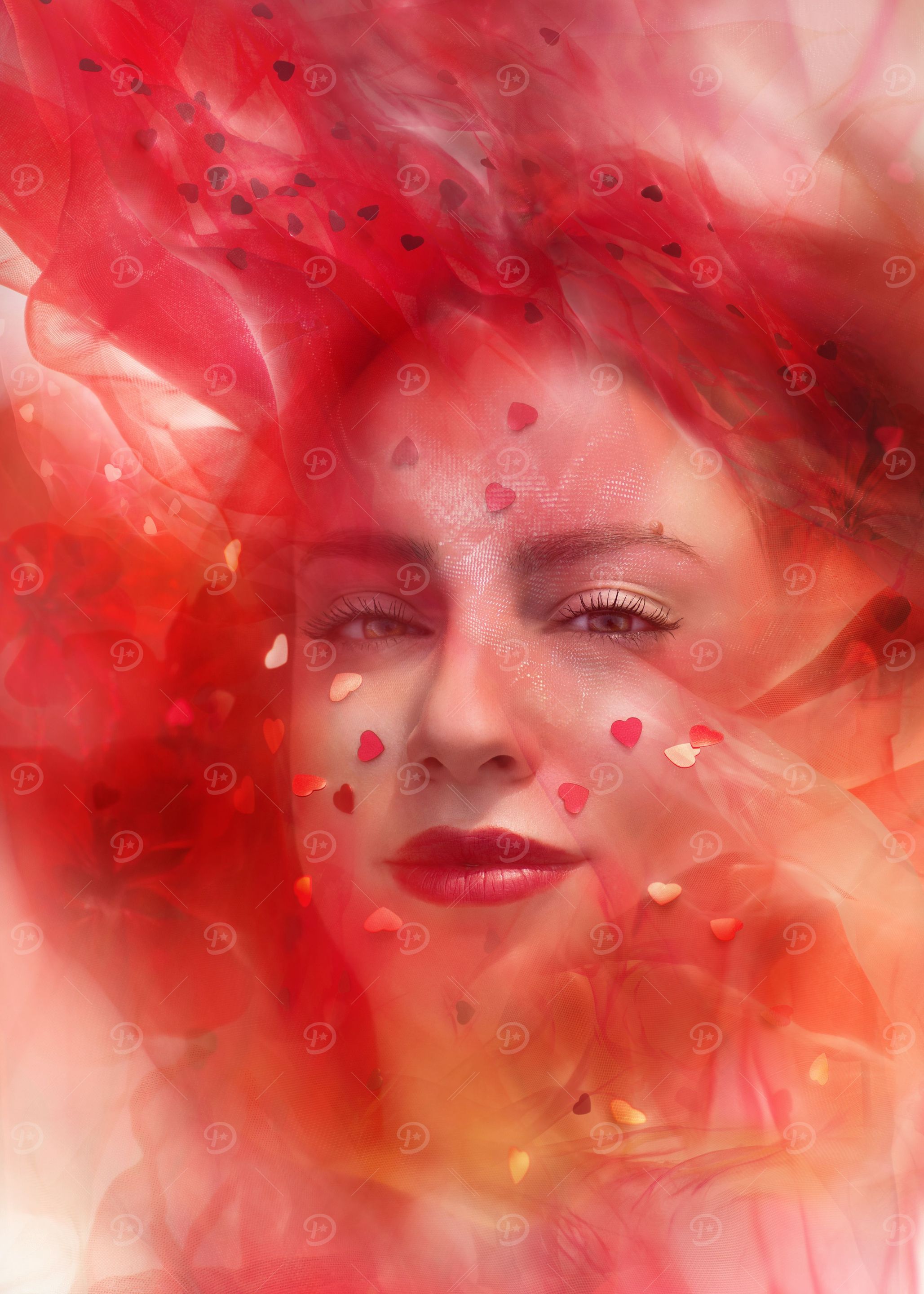 Heart Shapes with Red Veil