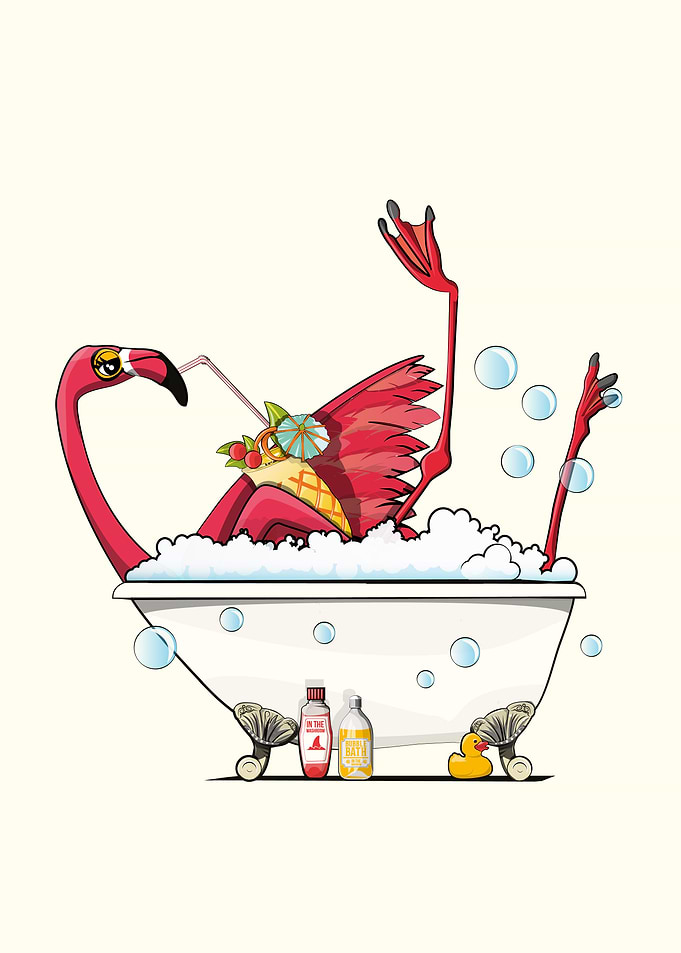 Flamingo in the Bath