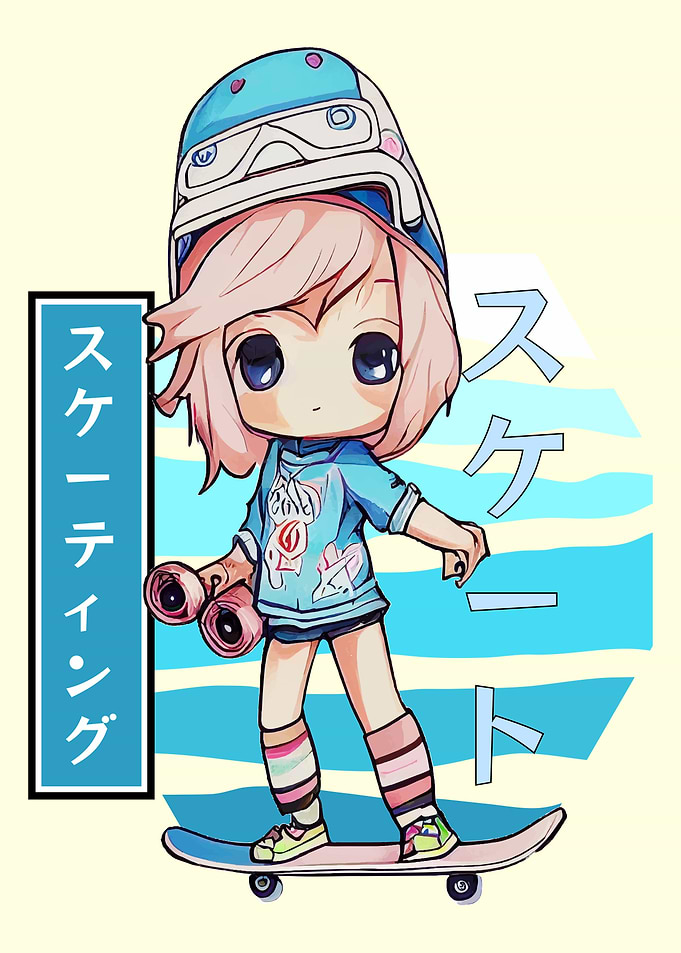Skateboard Chibi Anime Art