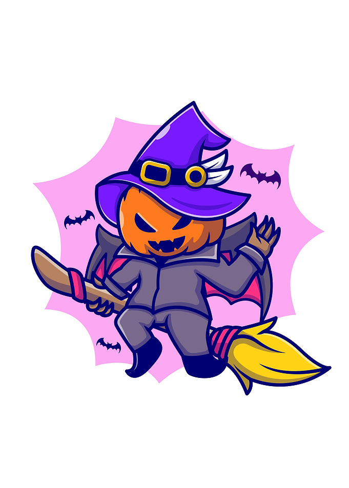Cute witch pumpkin riding
