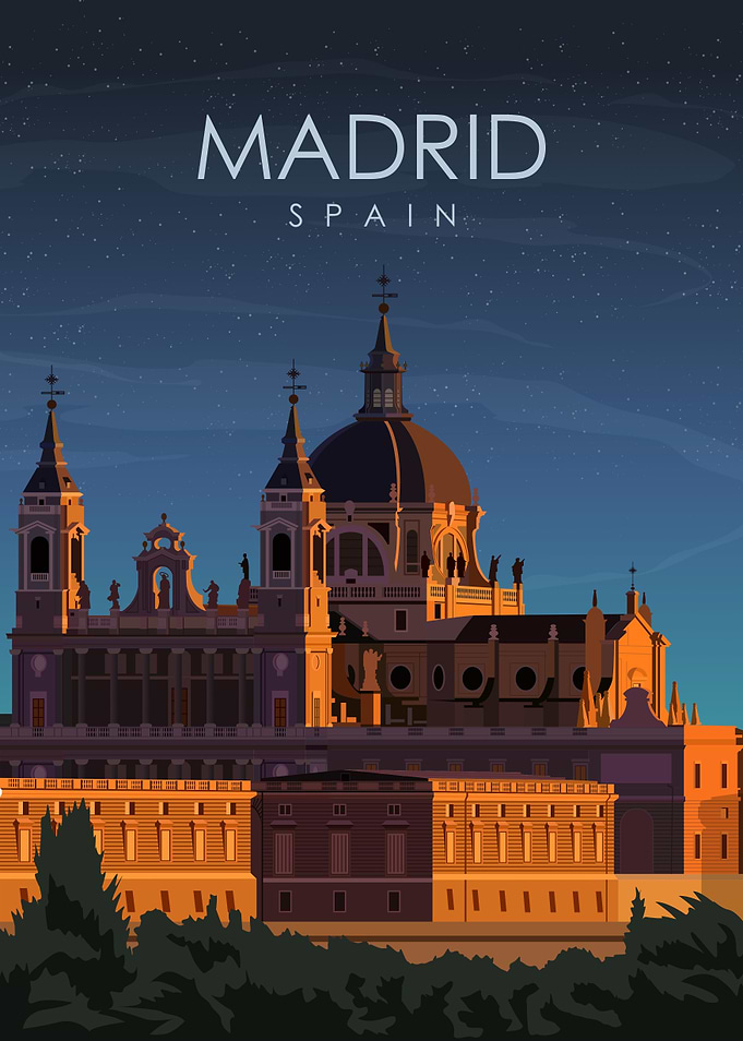 Madrid Spain at Night Art