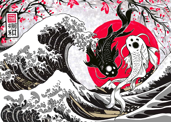 Yin yang Koi fish painting
