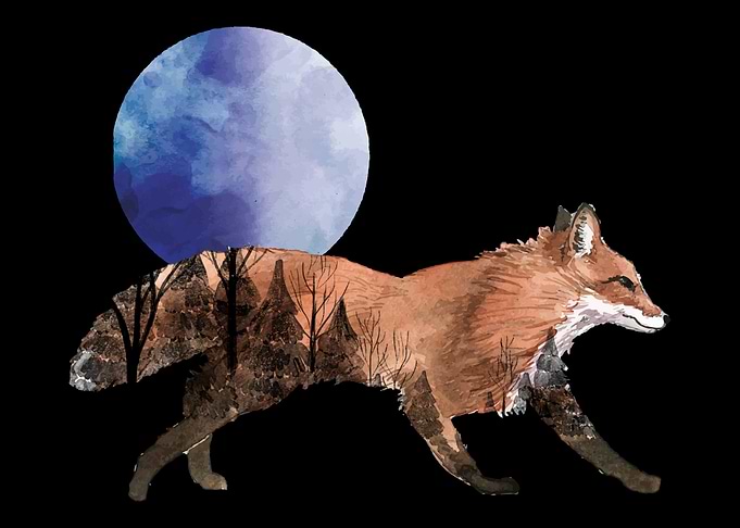 Watercolor Fox Moon