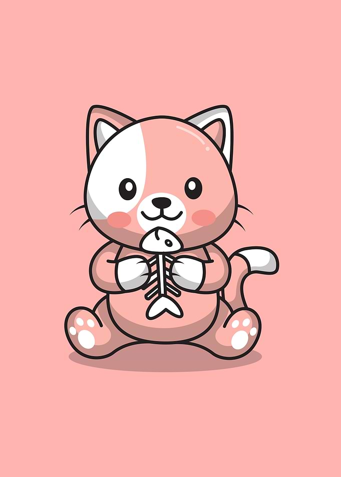 Cute cat eating fish