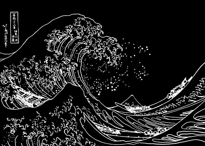 One line art Kanagawa wave