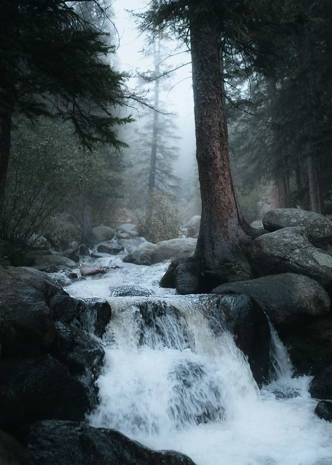 Waterfalls in the fog