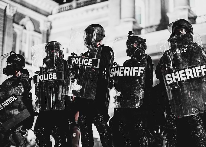 Riot police in action