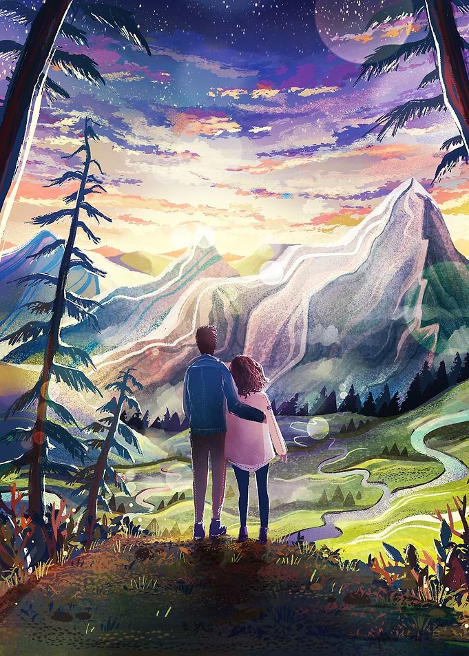 Sunset in mountains