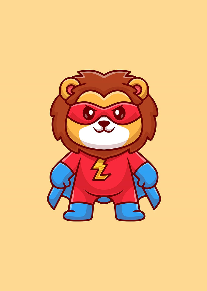 Cute lion super hero