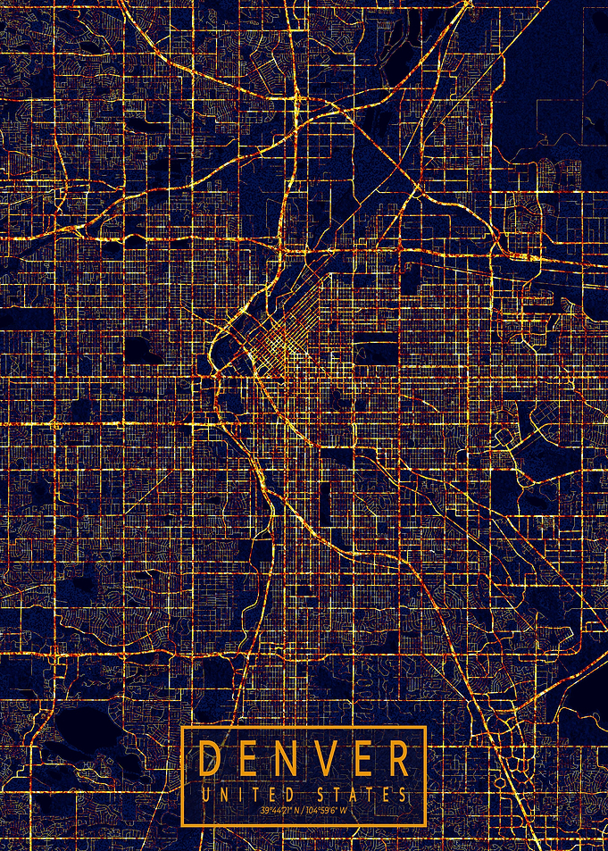 Denver Map City At Night
