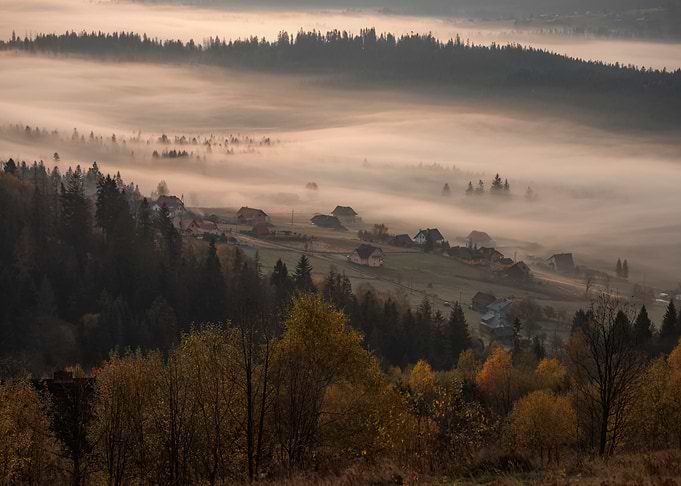 Misty autumn dawn Poland
