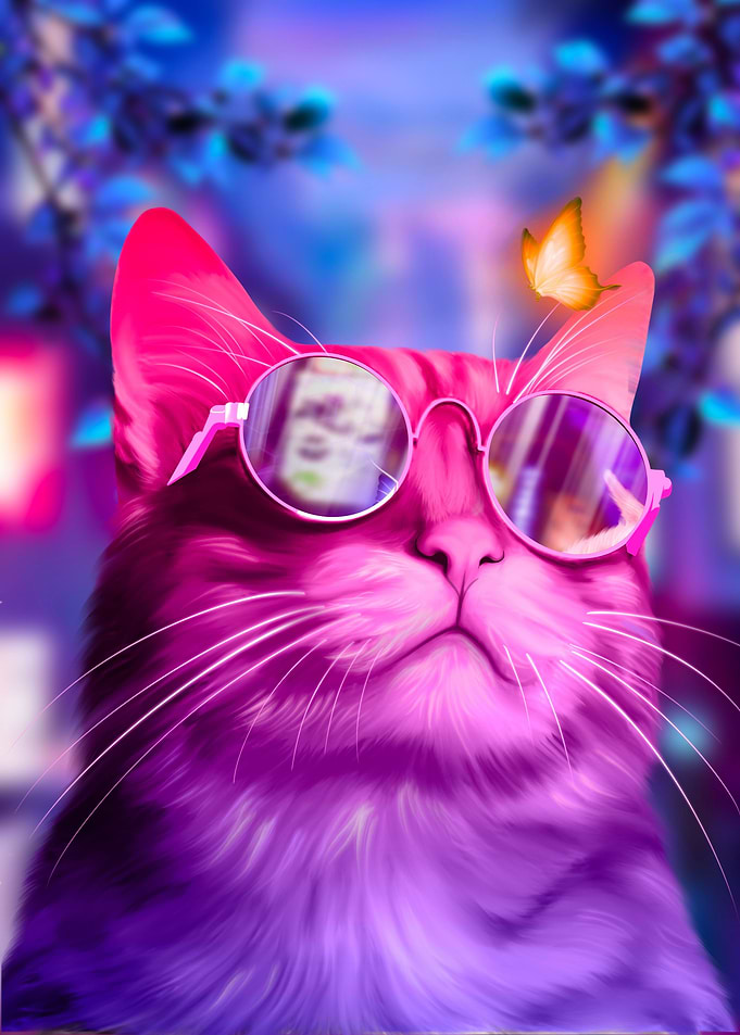 cat and butterfly neon