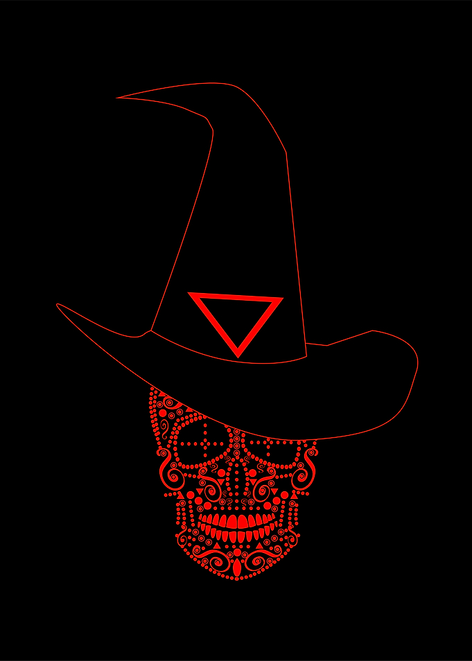 Red skull witch with hat