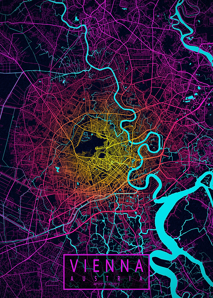 Vienna City Map Neon