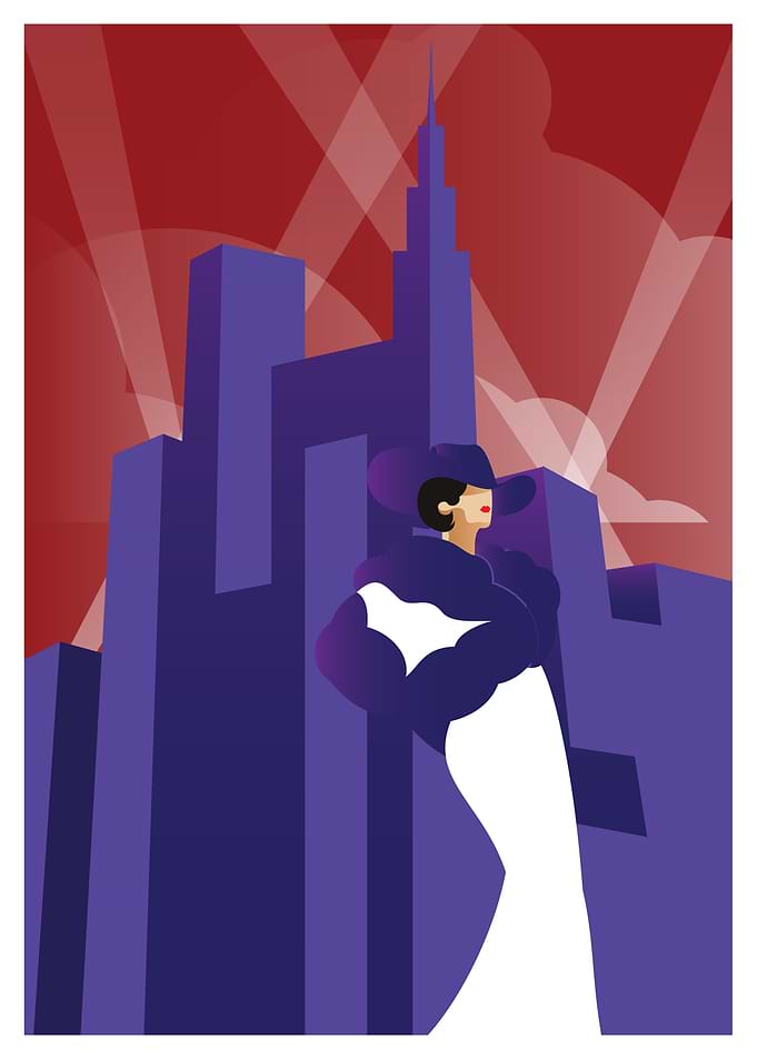 Purple Lady City Skyline