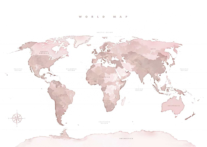 Blush Pink World Map no88