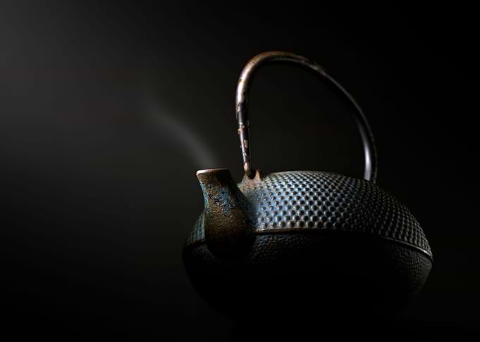 Metal kettle low view