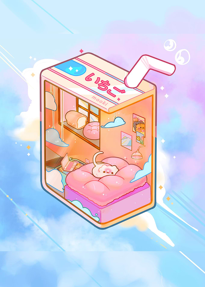 Cat Milk Isometric Bedroom