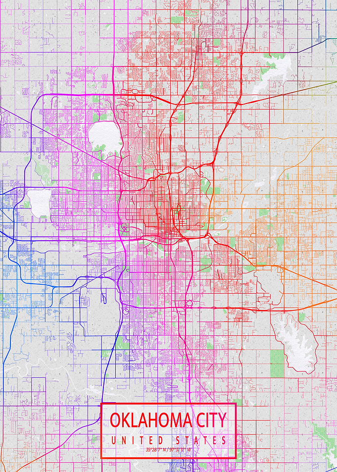 Oklahoma City Map Colorful