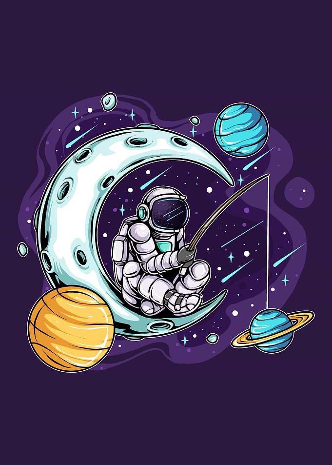 astronaut fishing moon