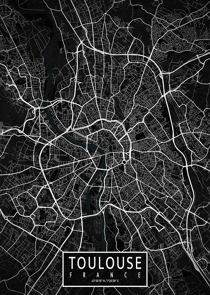Toulouse City Map Dark