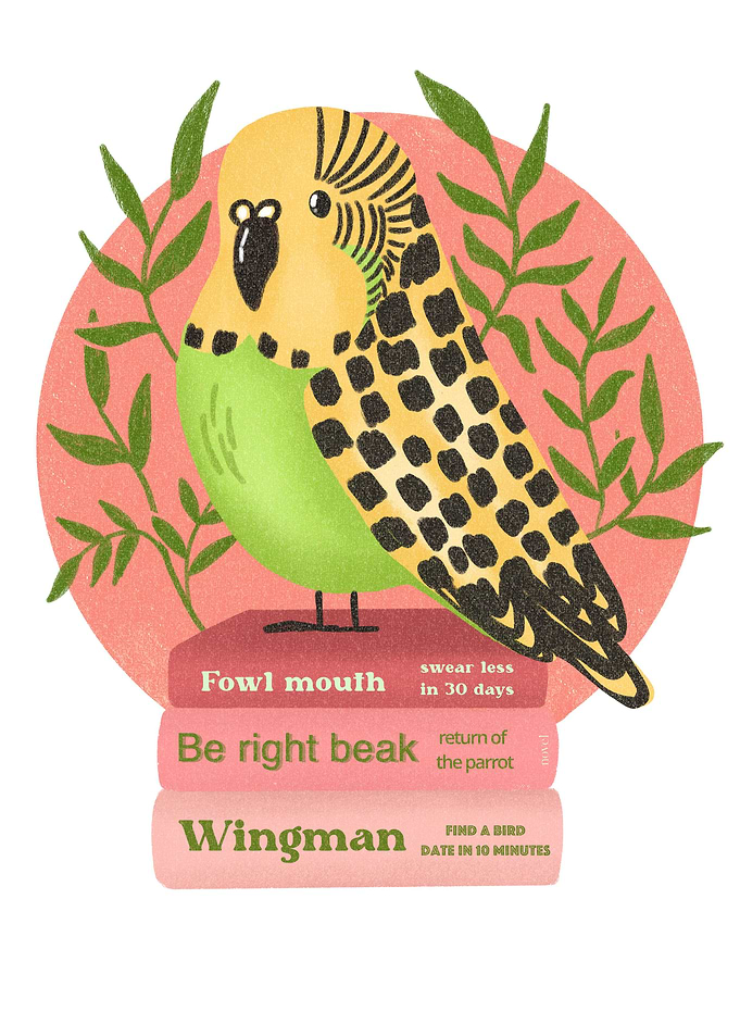 Parrot on funny books