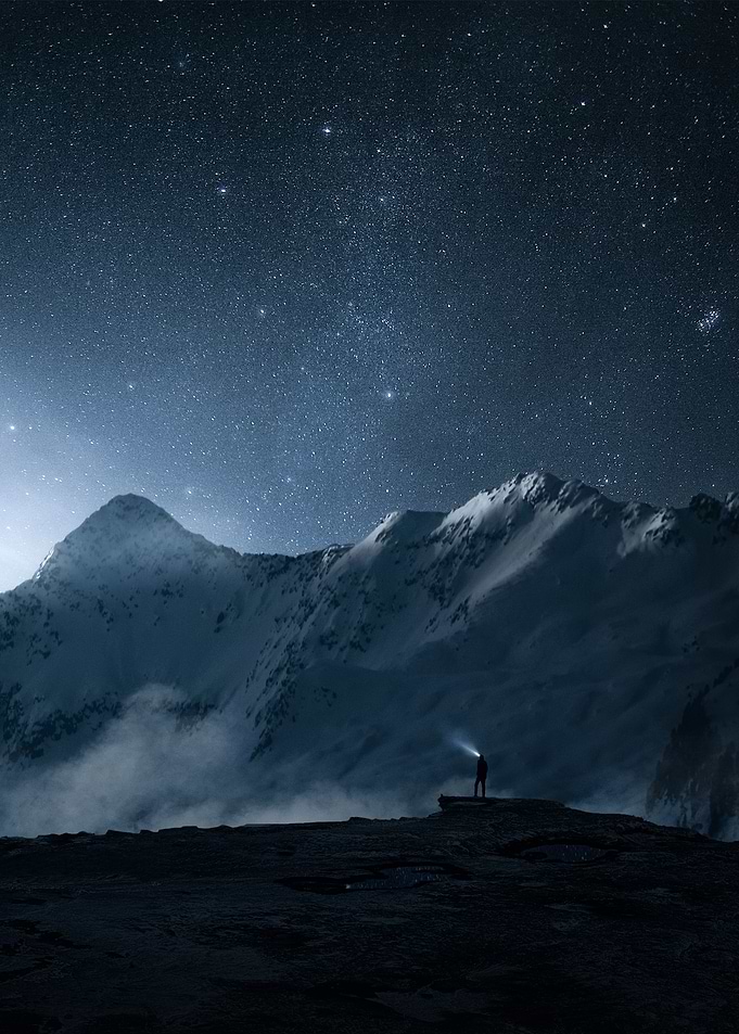 Snowy Mountain at Night