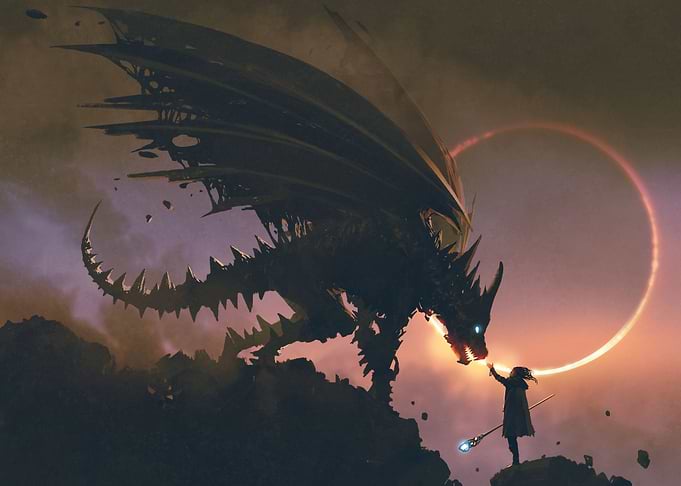 dragon and wizard