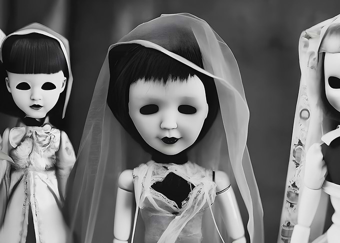 Doll horror scary bw black