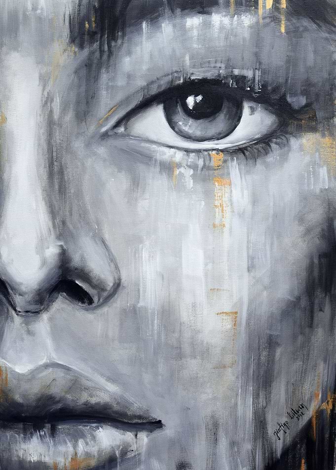 Face in gold girl portrait