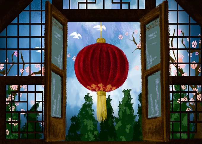 Chinese lantern in Window