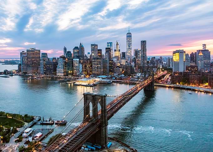 New York skyline at sunset