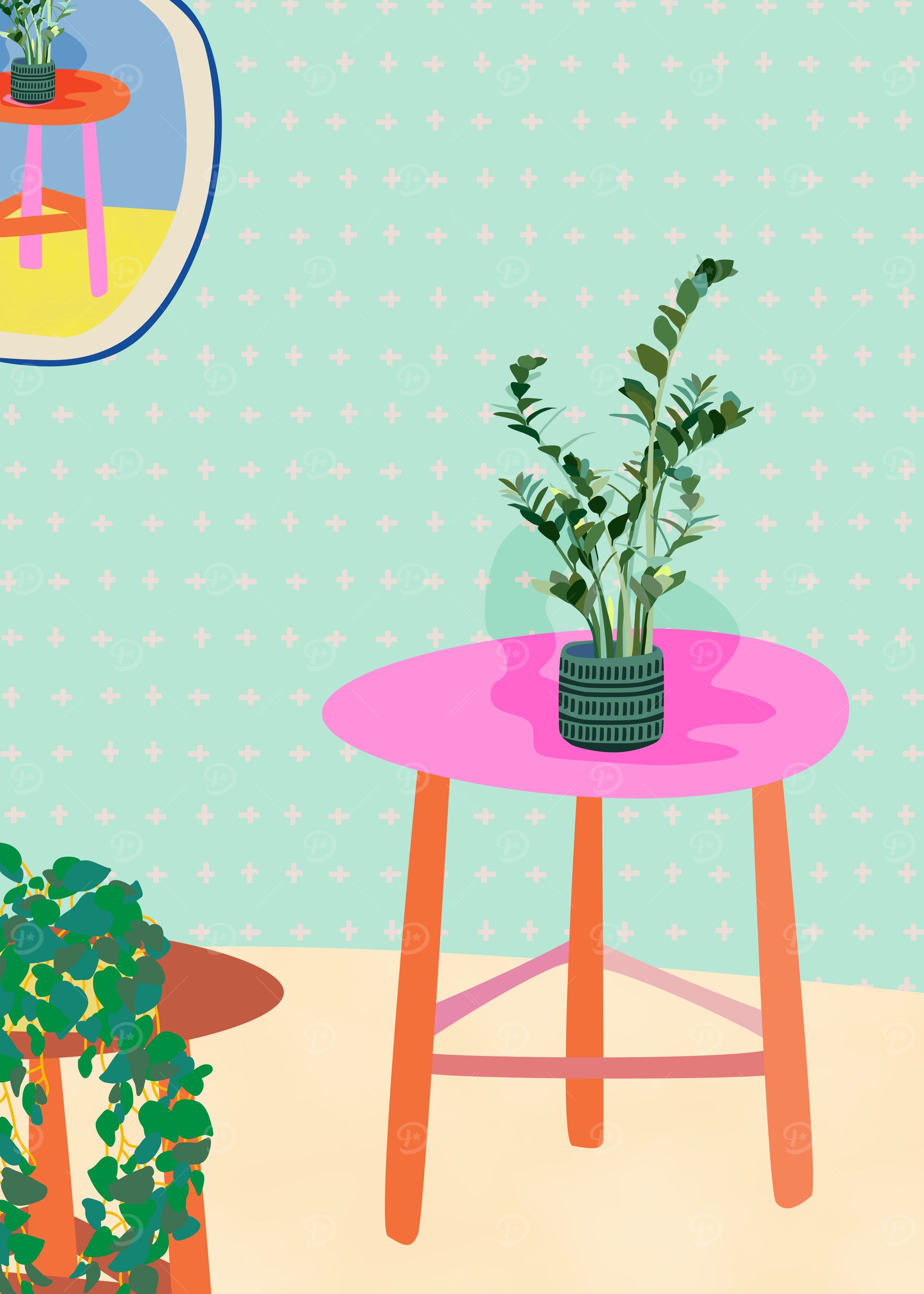 Colourful Pot Plant Scene