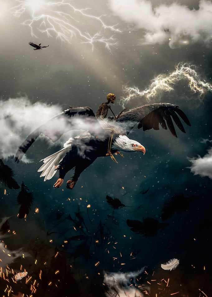 Skeleton demon on eagle