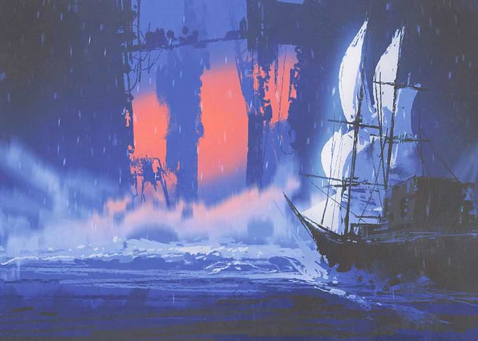 Sailing ship on wave