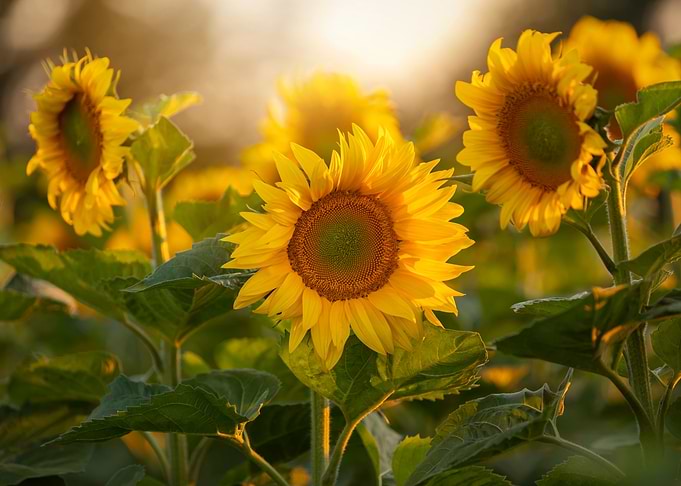 Sunflower field, macro