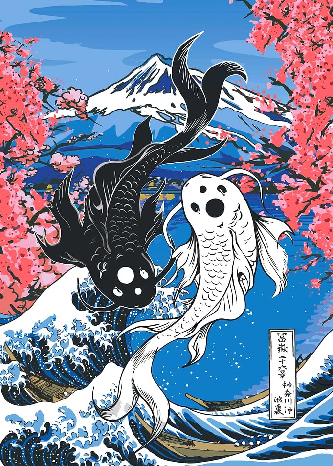 Yin yang koi fish Hokusai