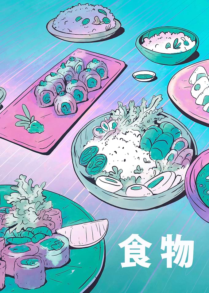 Vaporwave Asian food