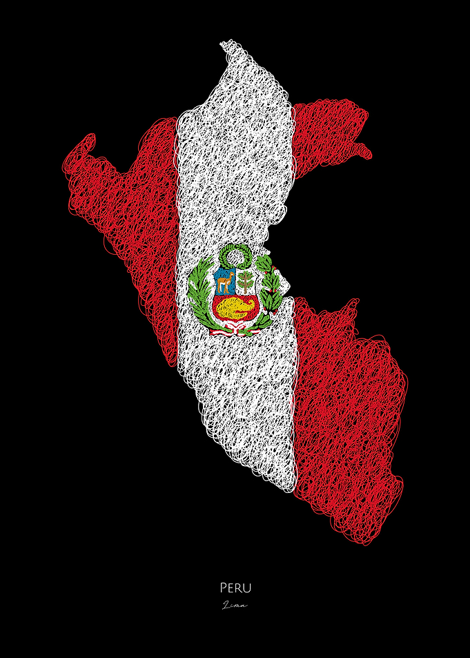 Peru Lima Flag Map Black